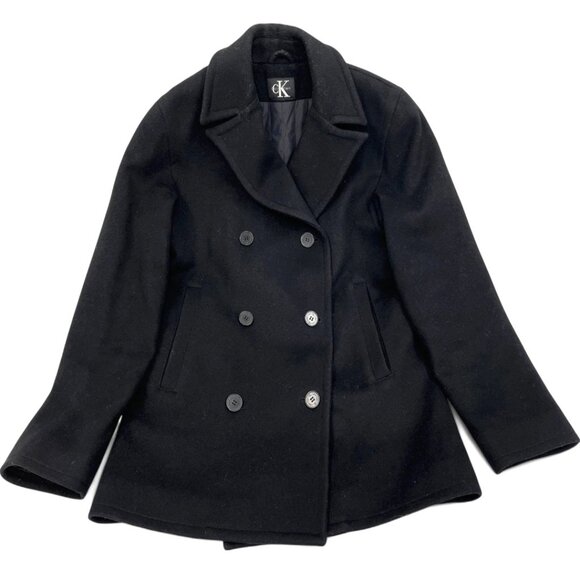Calvin Klein Wool Pea Coat Black Button Peacoat Jacket Women's Small S Size 4 - Picture 1 of 8